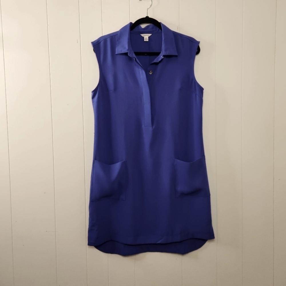 Calvin Klein Blue Sleeveless Mini Tunic Dress Shirtdress Lightweight Medium